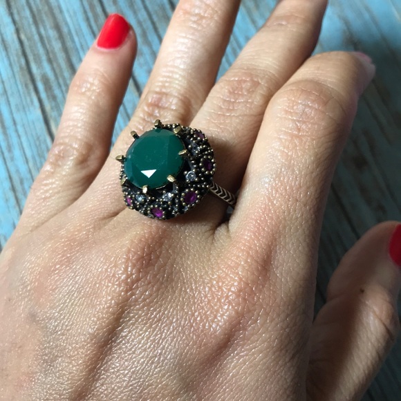 Stunning Royal green aventurine crown Queen 👸🏻ring size 8.5 - Picture 3 of 4
